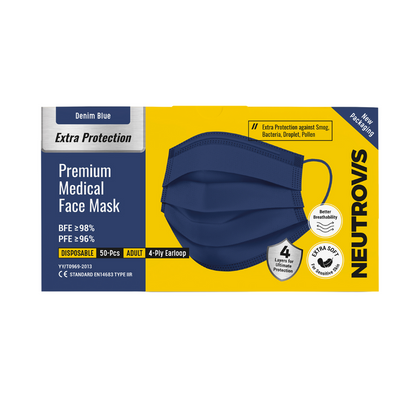 [B1F1] Neutrovis Extra Protection Premium 4ply Medical Mask 50's [Denim Blue]