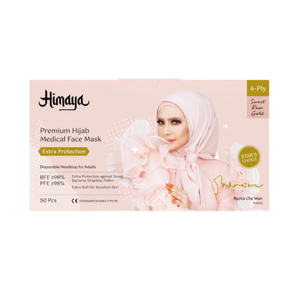 [BUY 1 FREE 1] Himaya Premium 4ply Hijab Medical Face Mask 50's [Sweet Rose Gold]
