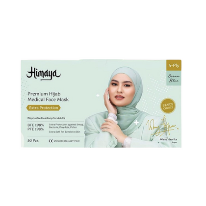 [BUY 1 FREE 1] Himaya Premium 4ply Hijab Medical Face Mask 50's [Ocean Blue]