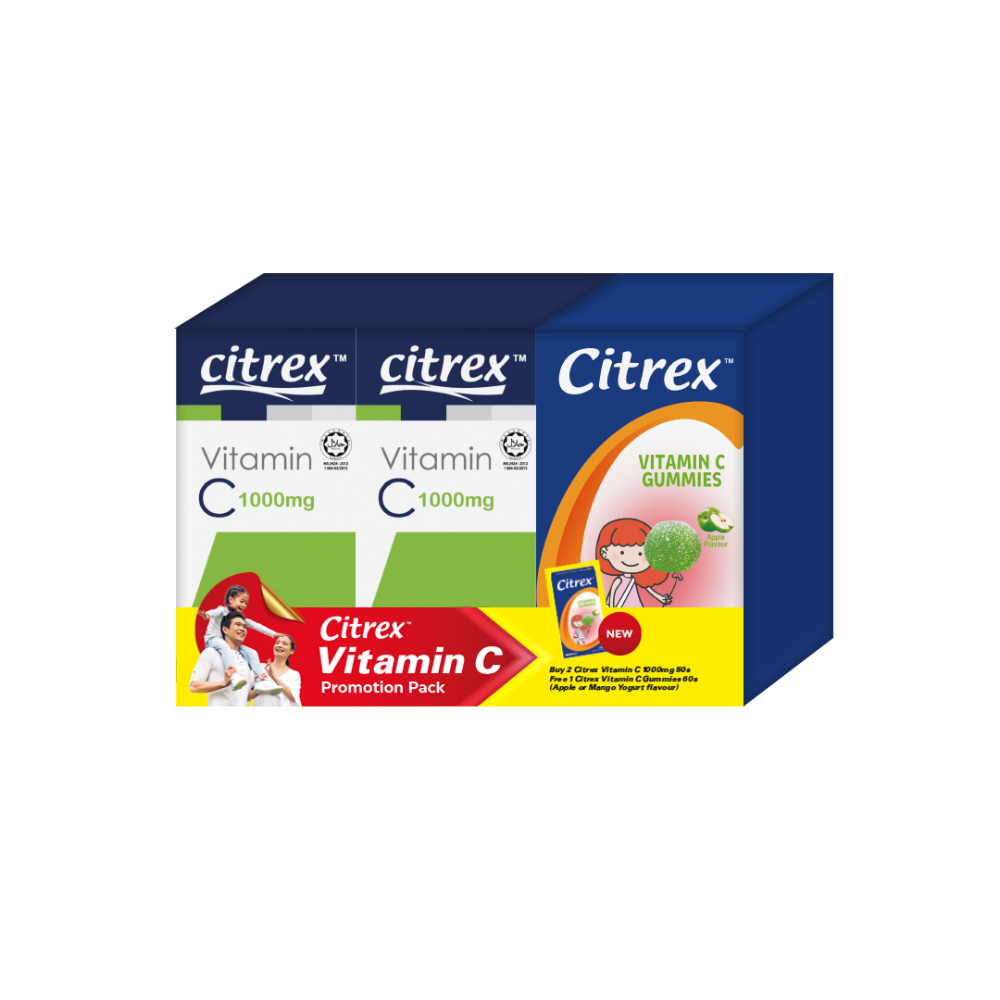 Citrex Vitamin C 1000mg 50's TP FOC Vitamin C Gummies Apple 60's