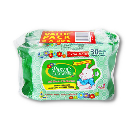 Pureen Baby Wipes Green 30's X 2