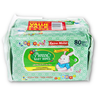 Pureen Baby Wipes Green  80's X 2